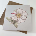 Load image into Gallery viewer, Querin Creations square greeting card with camellia flower watercolour illustration with craft envelope