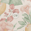 Load image into Gallery viewer, Detail of personalised monogram on a circle on a floral pattern journal
