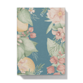 Load image into Gallery viewer, Front of notebook with floral and citrus design on a blue background