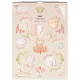 Load image into Gallery viewer, A spiral-bound 2027 calendar page featuring an ocean-themed design with illustrated seashells, coral, and handwritten month names in coral and sage green on a warm cream background.
