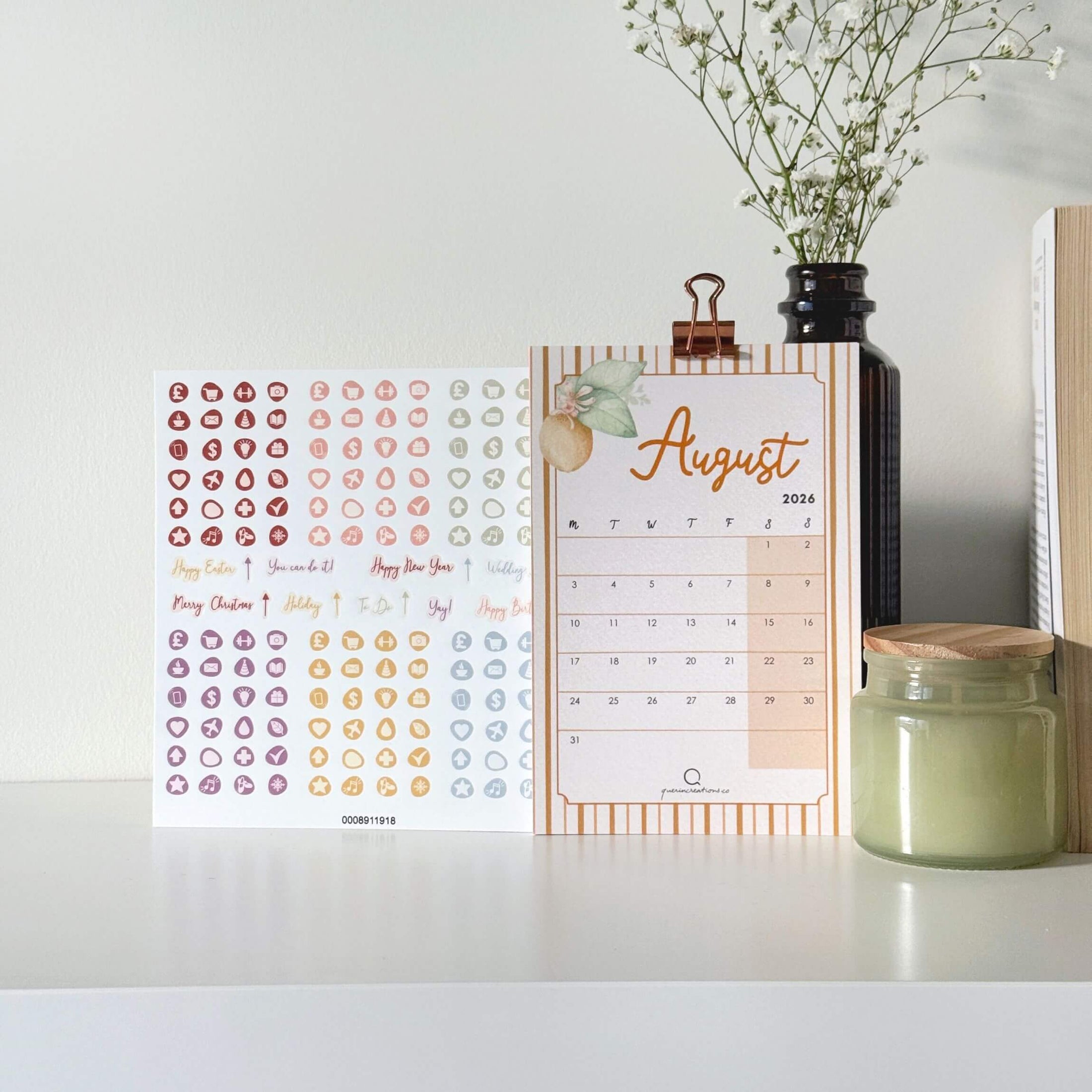 A Year in Bloom Desk Calendar and Mini Stickers Bundle