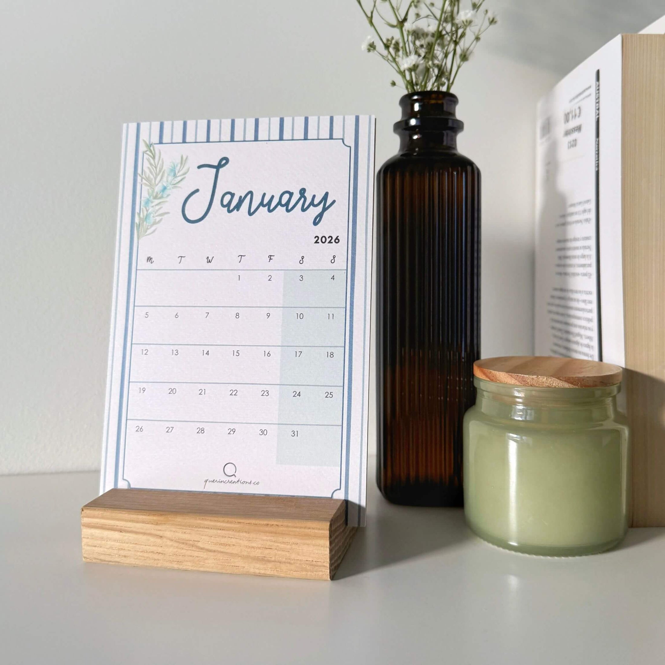 A Year in Bloom 12 months Desk Calendar With Timber Stand
