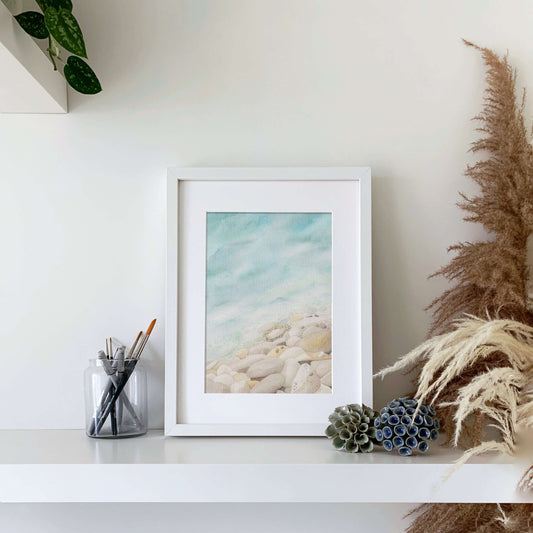 Echoes of the Sea Watercolour Art Print - Stony Seascape