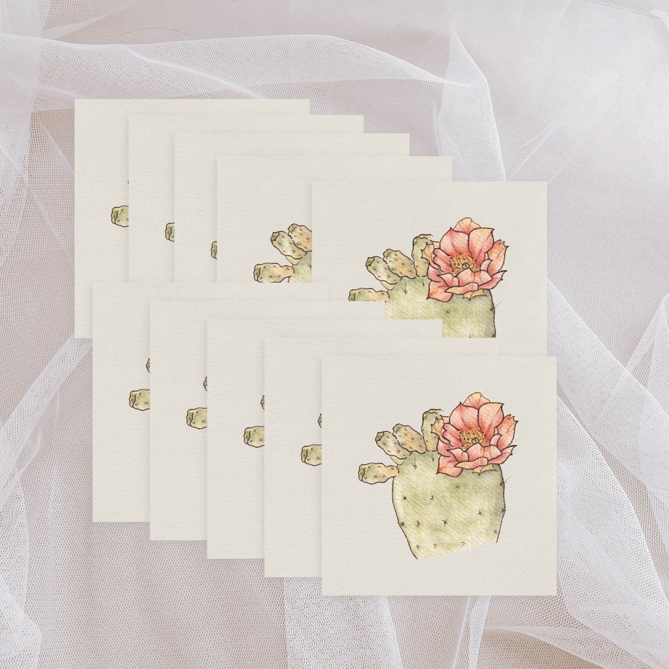 Querin Creations Set of 10 greeting cards with watercolours cactus on a light background