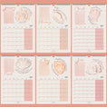 Load image into Gallery viewer, Calendar with shell designs for each month on a pink background
