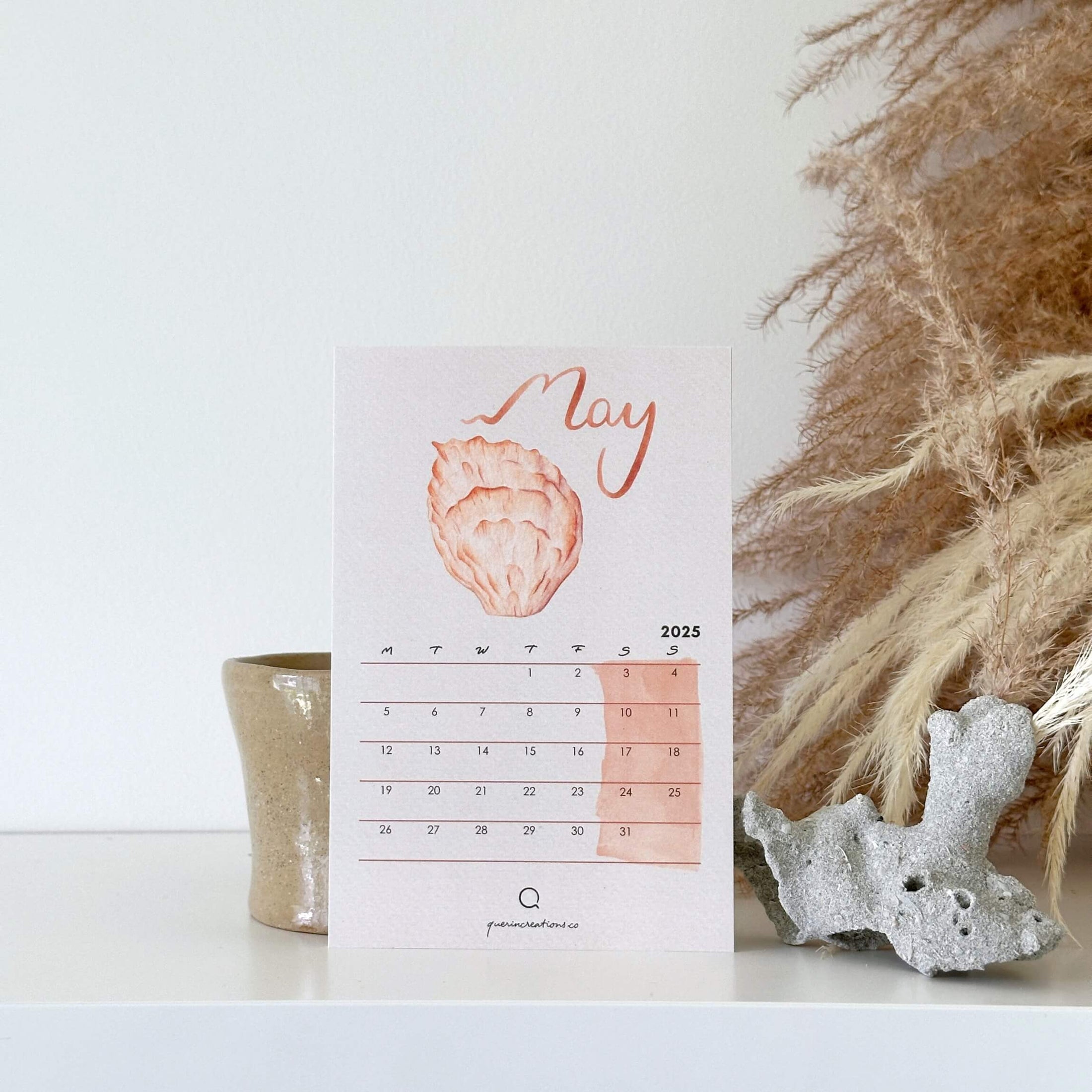 Secret of the Seashells 12 months Desk Calendar With Timber Stand