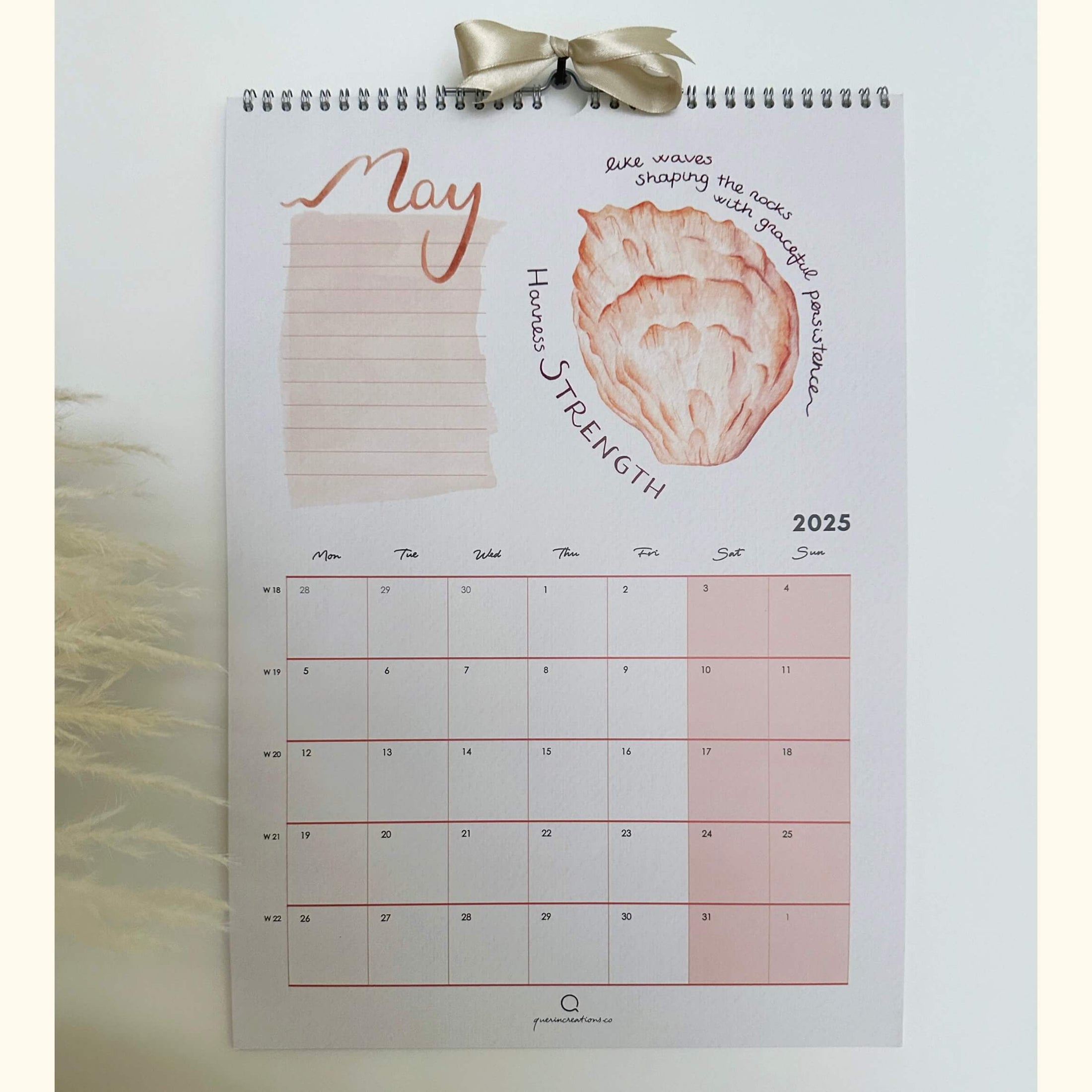 Calendar with a heart illustration and text on a light background