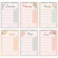 Load image into Gallery viewer, Set of six floral-themed monthly calendars for January to June 2027. A3 and Ledger format
