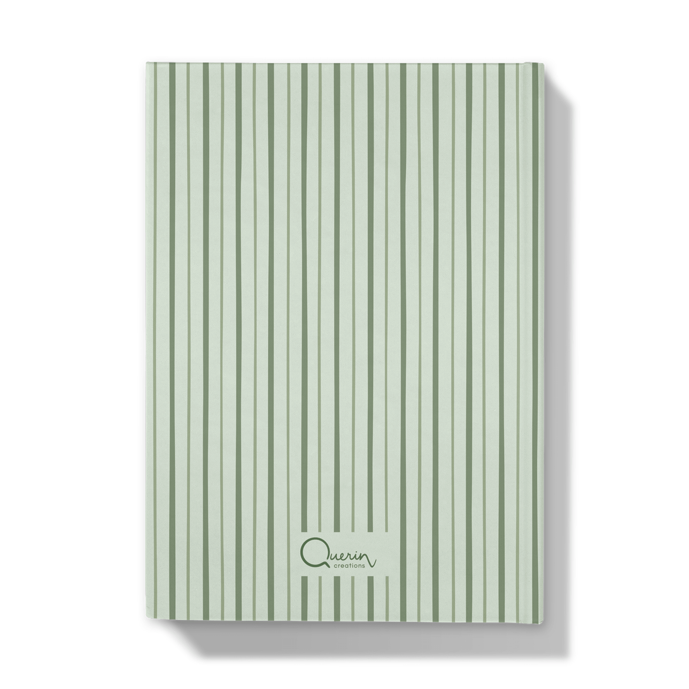 Back of notebook with green striped pattern on a white background