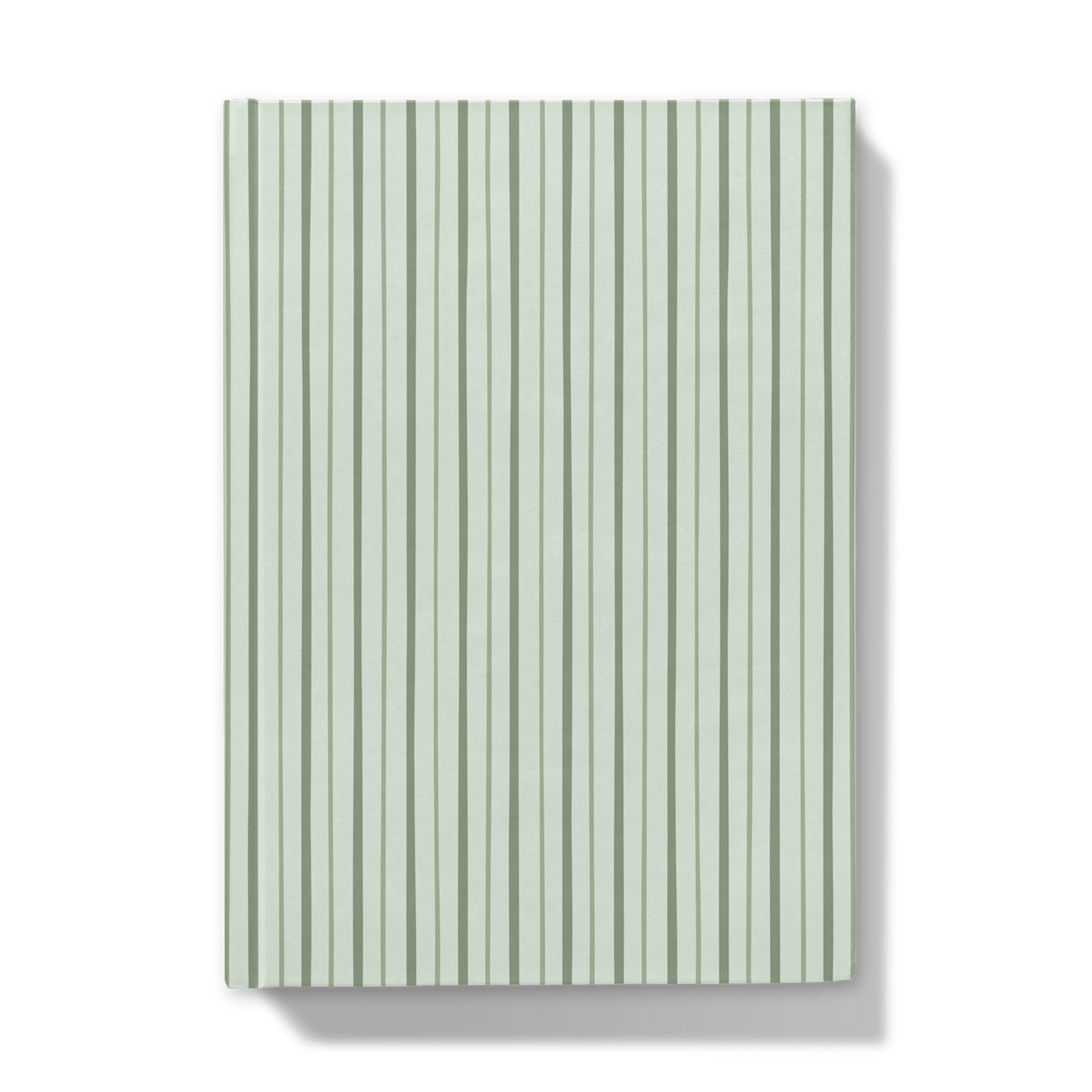 Notebook with deep green and mint green  striped pattern on a white background