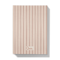 Load image into Gallery viewer, Back of red and pink Striped notebook with a visible brand logo on a white background
