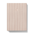 Load image into Gallery viewer, Notebook with red striped cover and floral monogram on a dust pick background
