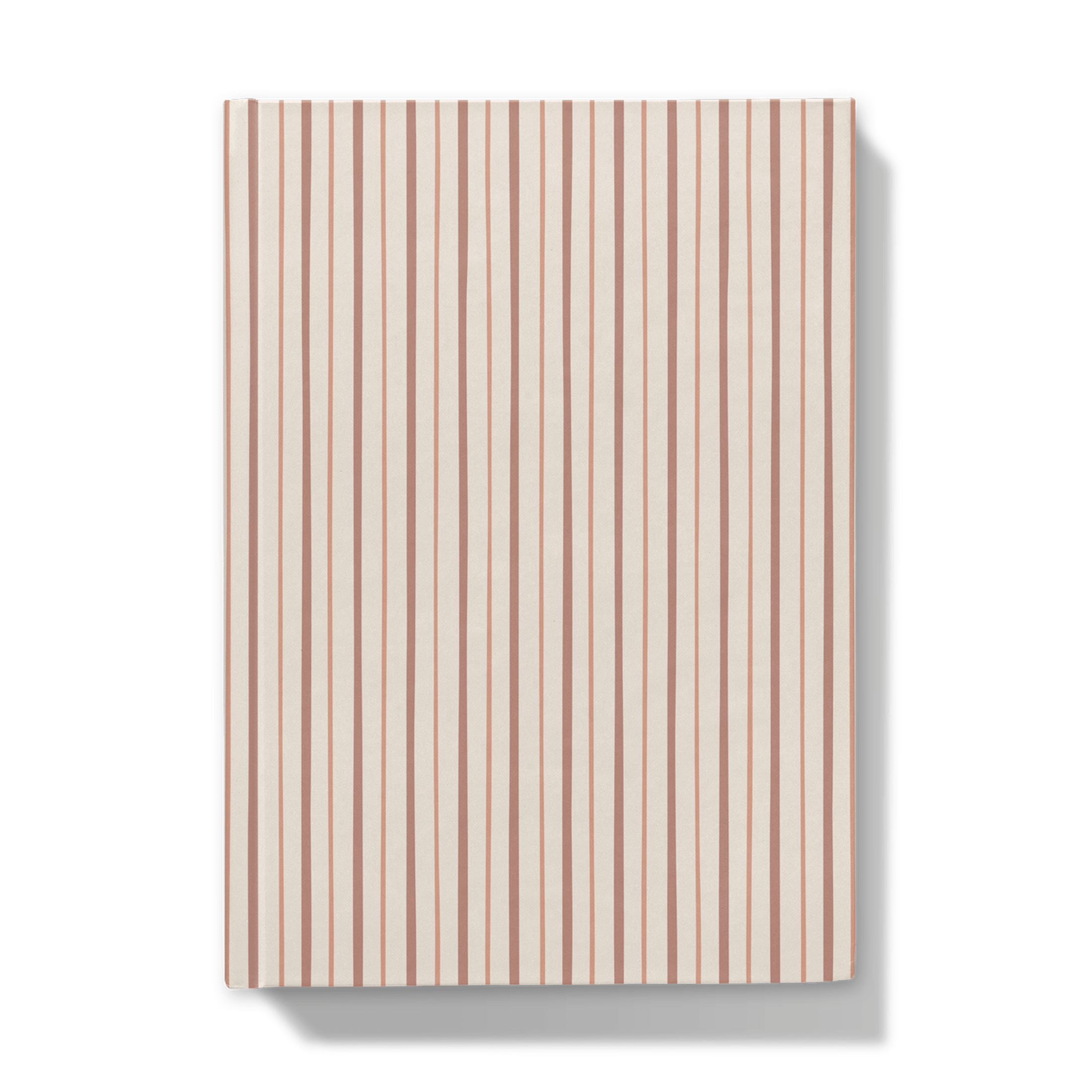 Notebook with a red and dust pink striped pattern on a white background
