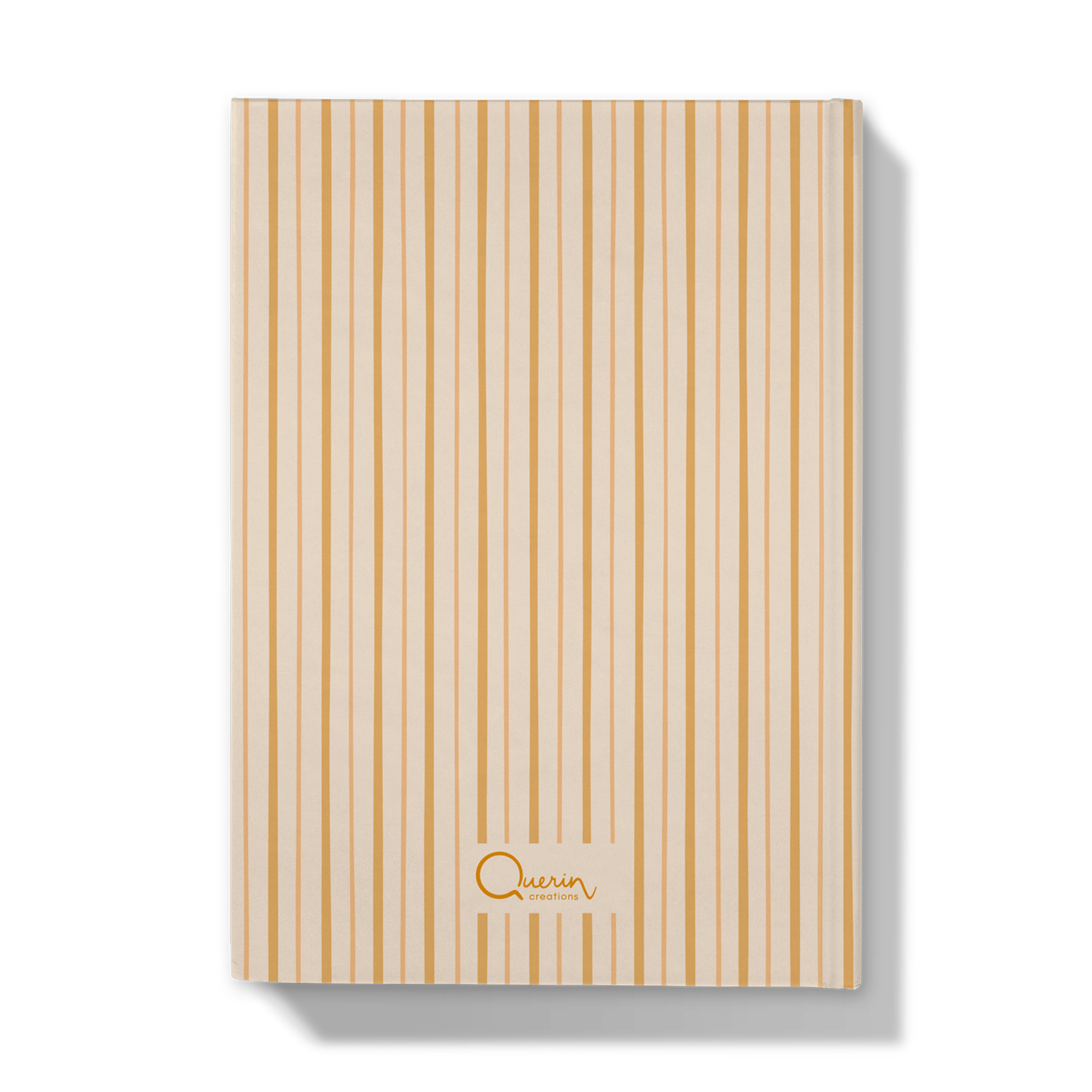 Backside cover of Notebook with gold and beige striped cover on a white background