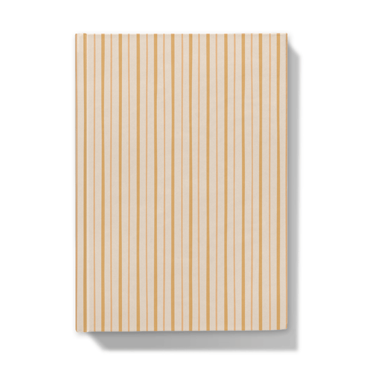 Front cover Notebook with yellow vertical stripes on a white background