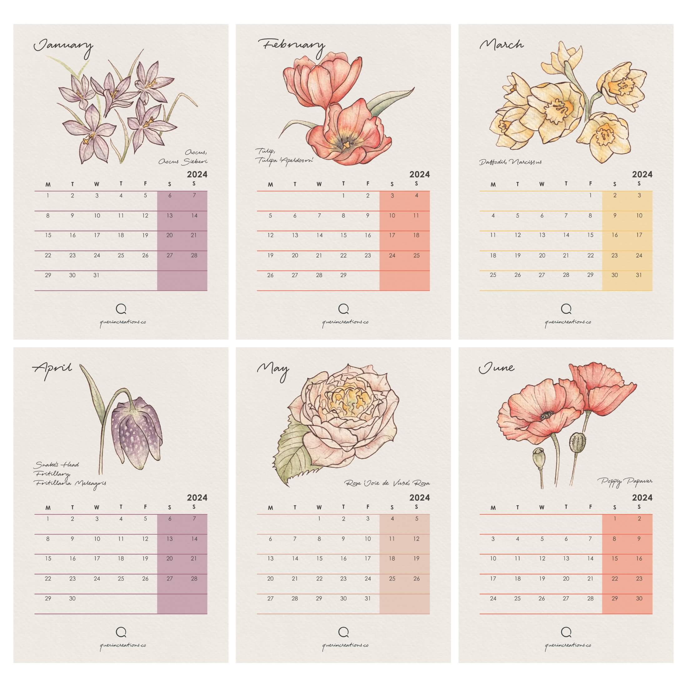 Timeless Florals 12 months Desk Calendar