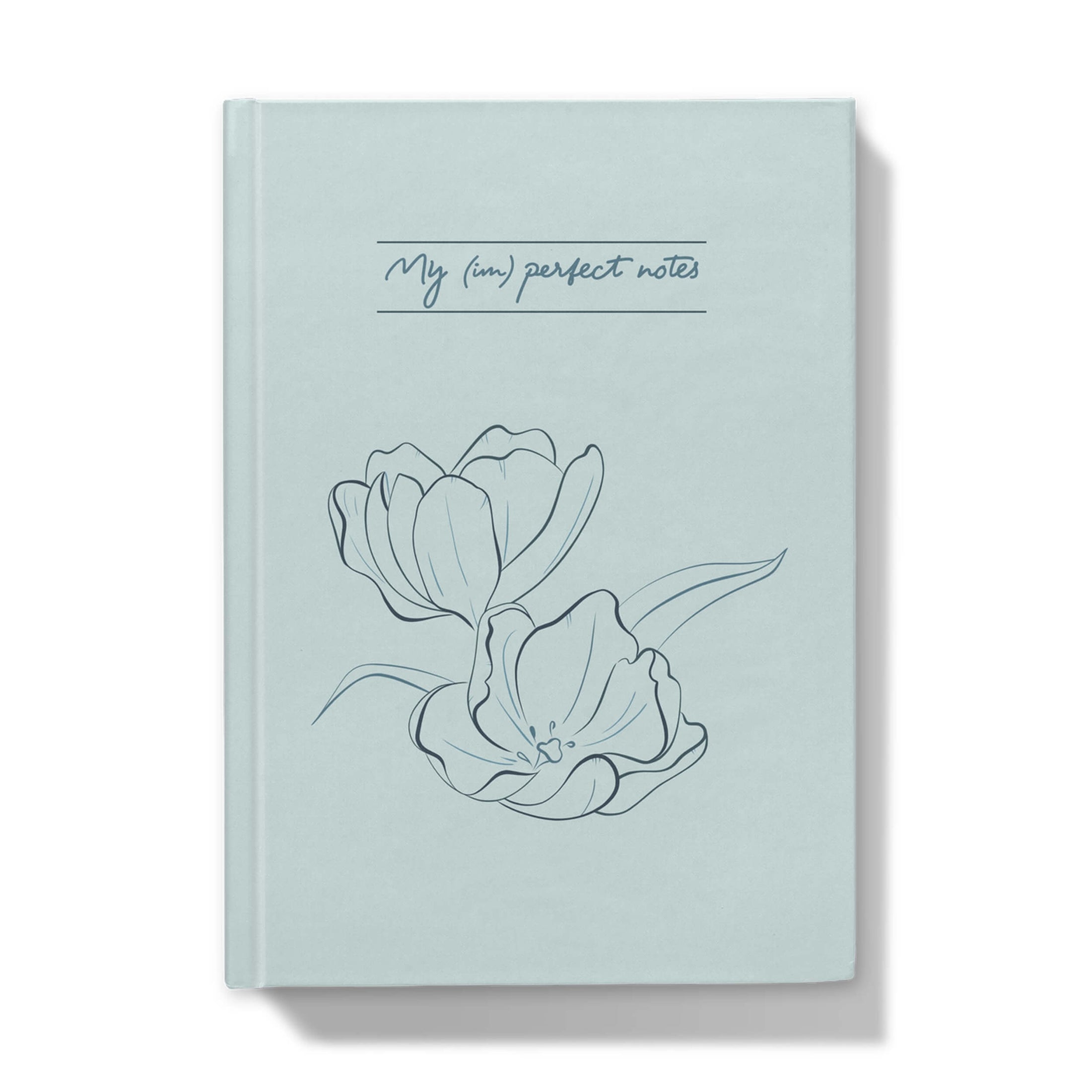Querin Creations Hardcover Journal with tulip design and text on a light blue background, floral stationery collection 