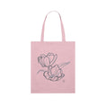 Load image into Gallery viewer, Pink tote bag with floral design on a white background, tulips design
