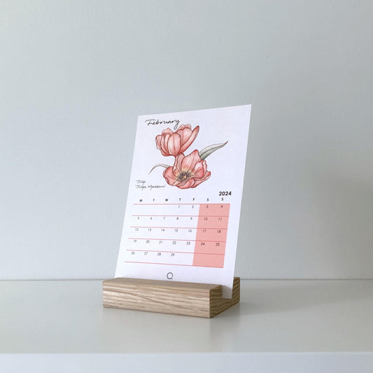Timeless Florals 12 months Desk Calendar With Timber Stand