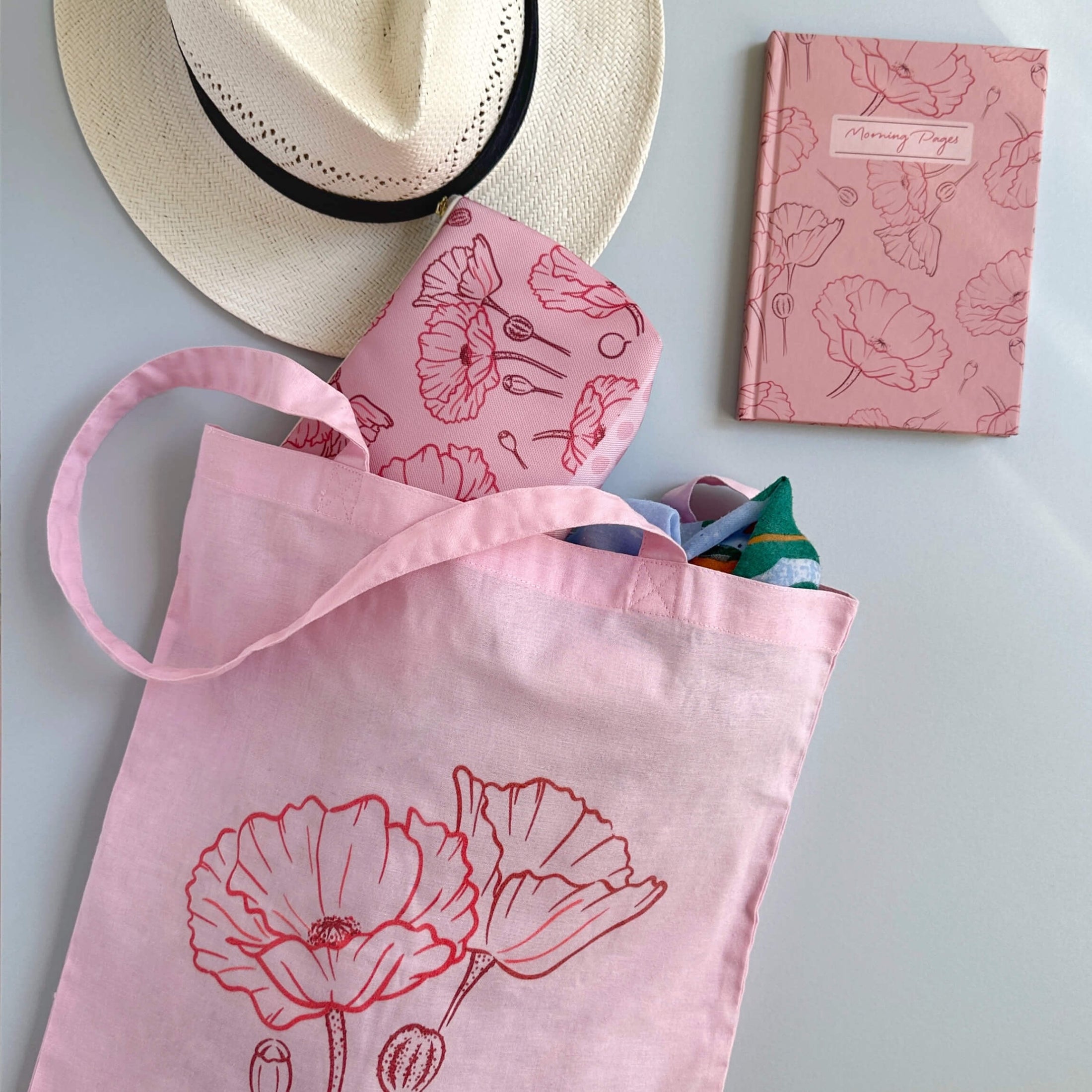 Timeless Tote Bag with Poppies Linework