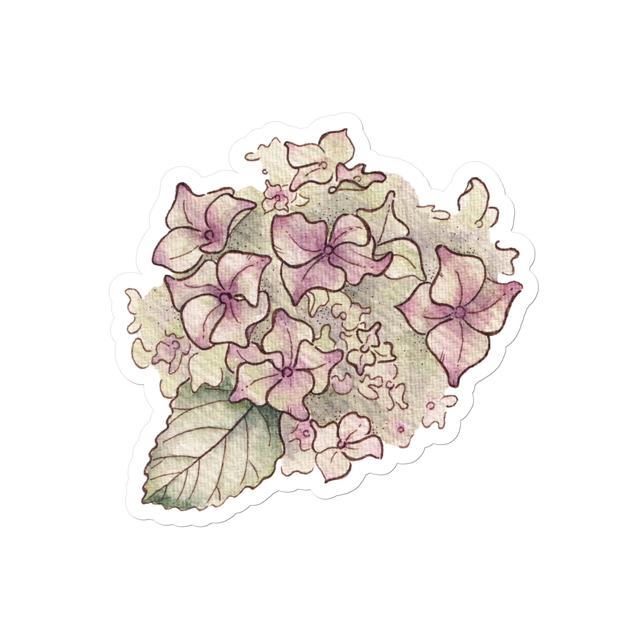 Querin Creations kiss cut Stickers with watercolour illustration of purple and and green hydrangea flower