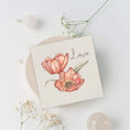 Load image into Gallery viewer, Querin Creations square greeting card with pink floral design and 'love' text on a light background
